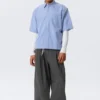 Boxy Short-Sleeved Cotton Shirt – Blue & White Stripe