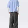 Boxy Short-Sleeved Cotton Shirt – Blue & White Stripe