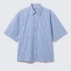 Boxy Short-Sleeved Cotton Shirt – Blue & White Stripe