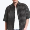 Boxy Short-Sleeved Cotton Shirt – Checked Black