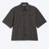 Boxy Short-Sleeved Cotton Shirt – Checked Black