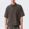 Boxy Short-Sleeved Cotton Shirt – Checked Brown