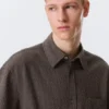 Boxy Short-Sleeved Cotton Shirt – Checked Brown