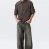 Boxy Short-Sleeved Cotton Shirt – Checked Brown