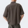 Boxy Short-Sleeved Cotton Shirt – Checked Brown