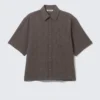 Boxy Short-Sleeved Cotton Shirt – Checked Brown