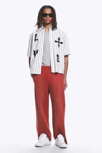 Boxy Short-Sleeved Graphic Shirt – White & Black Stripes