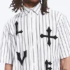 Boxy Short-Sleeved Graphic Shirt – White & Black Stripes