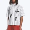 Boxy Short-Sleeved Graphic Shirt – White & Black Stripes