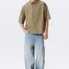 Boxy Short-Sleeved Shirt – Checked Beige