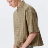 Boxy Short-Sleeved Shirt – Checked Beige