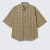 Boxy Short-Sleeved Shirt – Checked Beige