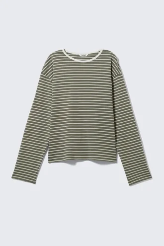 Boxy Sleeve T-Shirt – Striped Khaki