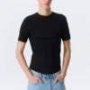Boxy Slim Fit Ribbed T-Shirt – Black
