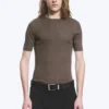 Boxy Slim Fit Ribbed T-Shirt – Dark Mole