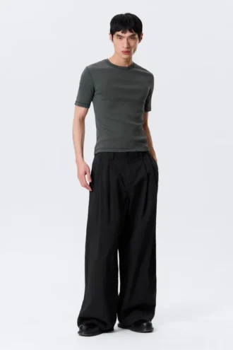 Boxy Slim Fit Ribbed T-Shirt – Washed Dark Mole