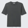 Boxy Slim Fit Ribbed T-Shirt – Washed Dark Mole