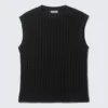 Boxy Structured Cotton Tank Top – Black