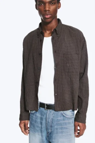 Boxy Structured Shirt – Checked Dark Brown