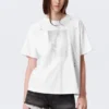 Boxy Studded Graphic T-Shirt – White – Gothic Face Print