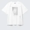 Boxy Studded Graphic T-Shirt – White – Gothic Face Print