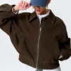 Boxy Suede Zip Jacket – Dark Brown