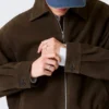 Boxy Suede Zip Jacket – Dark Brown
