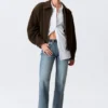 Boxy Suede Zip Jacket – Dark Brown