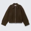 Boxy Suede Zip Jacket – Dark Brown