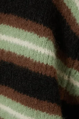 Brushed Knit Buttoned Cardigan – Brown/Black/Green Stripes