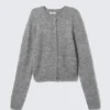 Brushed Knit Buttoned Cardigan – Grey Melange