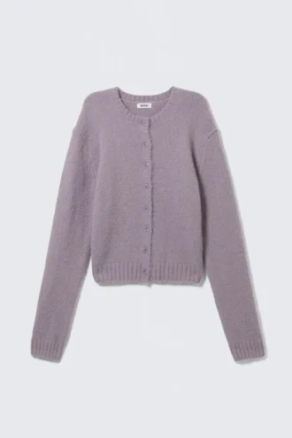 Brushed Knit Buttoned Cardigan – Lilac