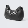 Buckle-Handle Faux Leather Hand Bag – Black