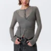 Buttoned Wrap-Effect Wool-Blend Cardigan – Grey