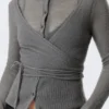 Buttoned Wrap-Effect Wool-Blend Cardigan – Grey