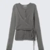 Buttoned Wrap-Effect Wool-Blend Cardigan – Grey