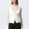 Buttoned Wrap-Effect Wool-Blend Cardigan – White