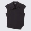 Cap-Sleeved Asymmetric Ripstop Top – Black