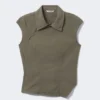 Cap-Sleeved Asymmetric Ripstop Top – Khaki Green