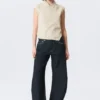Cap-Sleeved Asymmetric Ripstop Top – Light Beige