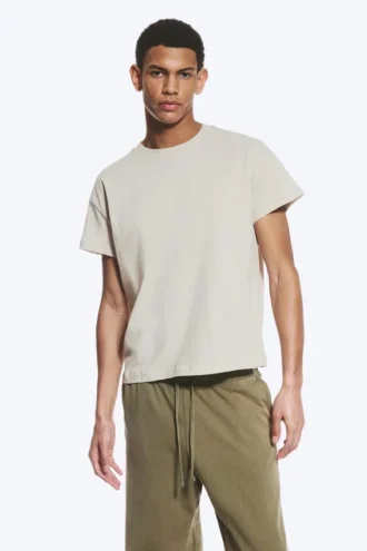 Cap-Sleeved Boxy Cotton T-Shirt – Light Dusty Mole
