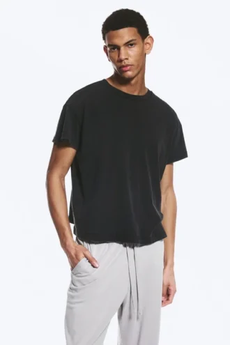 Cap-Sleeved Boxy Cotton T-Shirt – Worn Black