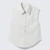 Cap-Sleeved Cotton Twill Shirt – White