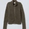 Carla Zip Hairy Cardigan – Dark Khaki