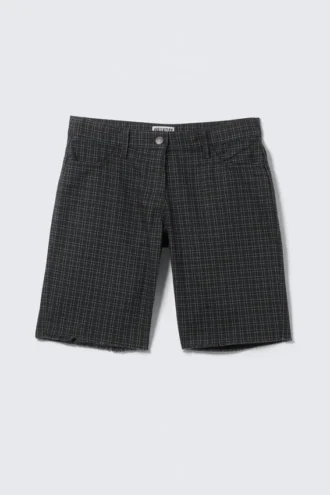 Checked Knee-Length Cotton Twill Shorts – Checked Dark Grey