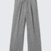 Checked Loose Cotton Trousers – Black & White Check