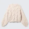 Chunky Cable-Knitted Sweater – Light Pink Melange