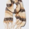 Chunky Fringed Scarf – Striped Beige