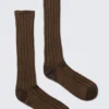 Chunky Rib Mid-High Socks – Dark Brown Melange
