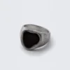 Chunky Stone Signet Ring – Worn Rhodium – Silver